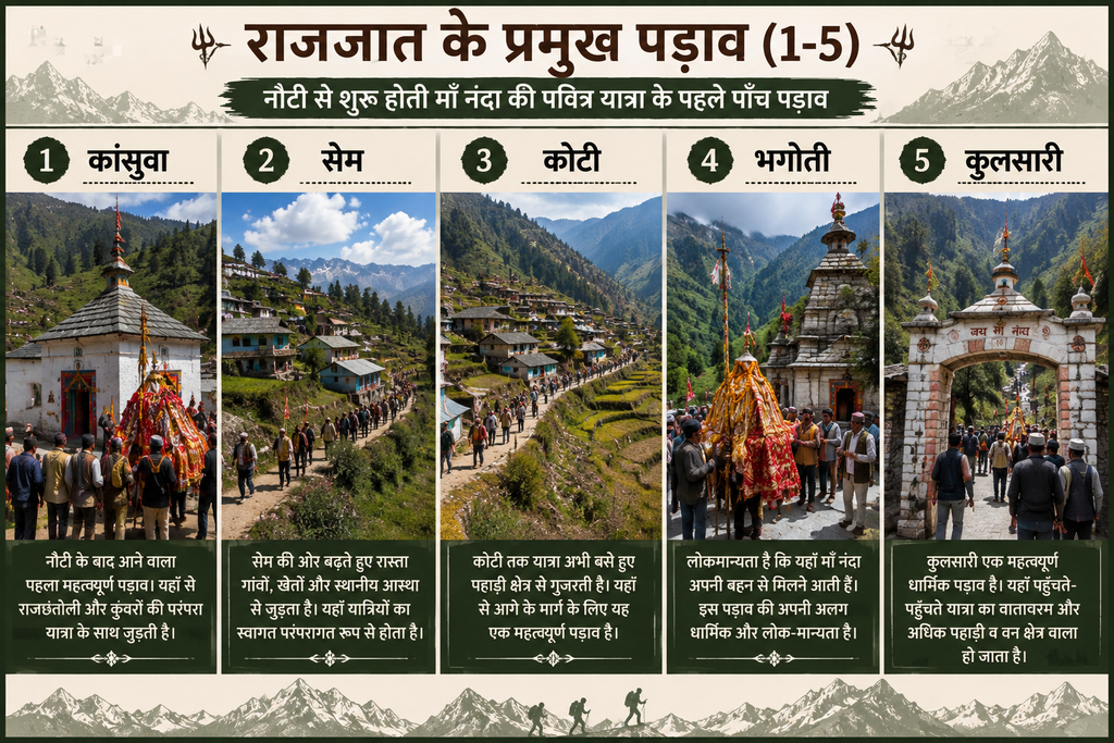First five major stops of Nanda Devi Raj Jat from Nauti to Kulsari in Uttarakhand